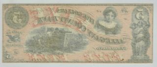 1860 Cumberland Maryland ALLEGANY COUNTY BANK $5 Obsolete Currency 2