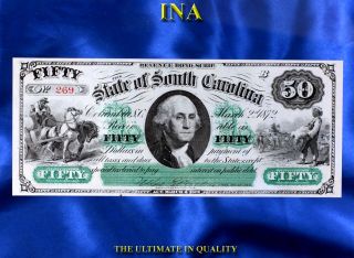 State Of South Carolina 1872 $50 Currency Gem Unc Perfect Margins And White