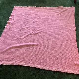 Vintage Pink Satin Trim Blanket Thermal Waffle Weave Acrylic Twin