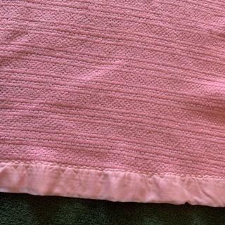 Vintage Pink Satin Trim Blanket Thermal Waffle Weave Acrylic Twin 2