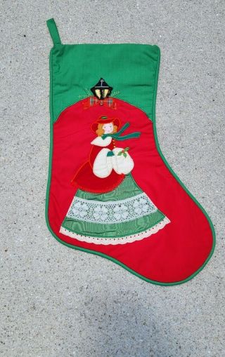 House Of Hatten Inc.  Vintage Christmas Stocking Girl With Red Hat Caroler 14 "
