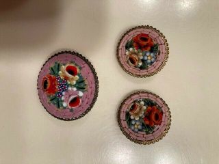 Antique Italian Micro Mosaic Pin & Earrings Set.