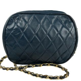 Vintage Brooks Brothers Navy Blue Quilted Leather Gold Chain Strap Purse