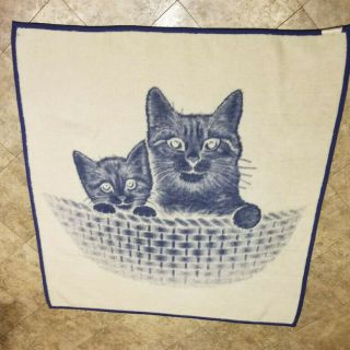 Vintage Biederlack Reversible Cats in Basket 55 x 50 Throw Blanket West Germany 2