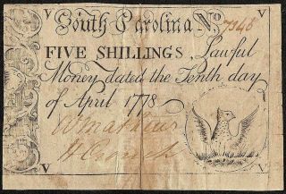 1778 South Carolina Colonial Currency Note Old Paper Money Sc - 147 Vf