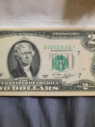 1976 2 Dollar Bill Star Note Accending Ladder.  Very Crisp.  Low Serial Number.