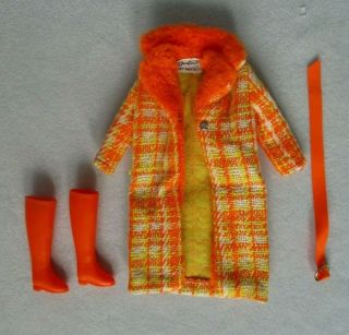 Vintage Barbie Plaid Coat,  Made For Each Other,  Orange Boots,  Belt - 1969