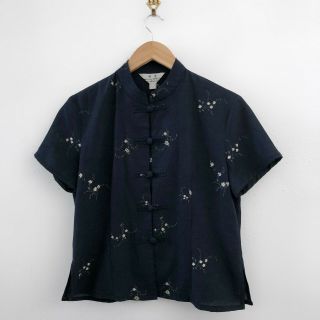Vintage Chinese 100 Silk Blouse Mao Collar Short Sleeves