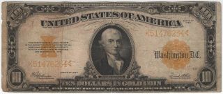 $10 1922 Gold Certificate Large Size Fr 1173