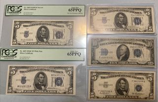 1934 - D 1934c $5 & $10 United States Silver Certificate Fr.  1705 Fr.  1653 Fr.  1654