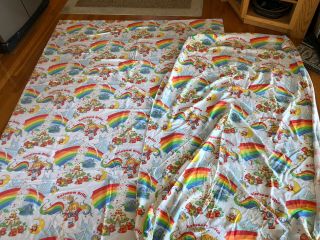Vintage 1983 Rainbow Brite Twin Size Flat And Fitted Sheet Flannel Usa