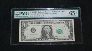 1988 A One Dollar Pmg Gem Unc 65 Epq Great Serial Number York Note $1 Bill