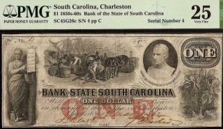 1862 $1 Dollar Low 4 South Carolina Bank Note Large Paper Money Civil War Pmg
