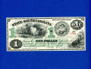 1872 $1 State Of South Carolina Crisp Note Color/quality