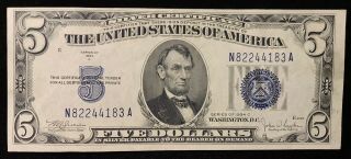 1934c $5 Silver Certificate - Narrow Face Fp 2029 Na Block - Looks Unc - Ca633