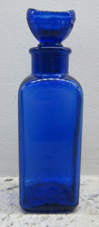 Antique 5.  75 " Cobalt Blue Wyeth Collyrium Bottle W/ Ground Glass Eye Cup