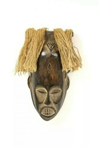 Vintage African Hand Carving Wood Tribal Wall Hanging Mask With Hair