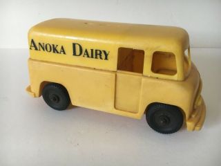 Vintage Plastic Anoka Dairy Delivery Van Coin Bank,  Truck Como Divco Yellow
