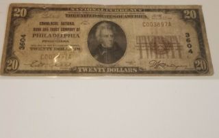 1929 $20.  00 Commercial National Bank And Trust Company Of Philadelphia,  Pa N.  R.