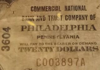1929 $20.  00 Commercial National Bank And Trust Company Of Philadelphia,  PA N.  R. 2