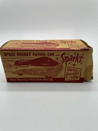 Antique Tin Friction Toy Space Rocket Patrol Car 7 " Courtland 1950 Box Only