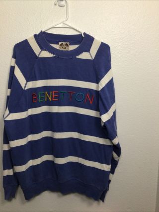 Vintage United Colors Of Benetton Rugby Striped Embroidered Crew Neck - Xl