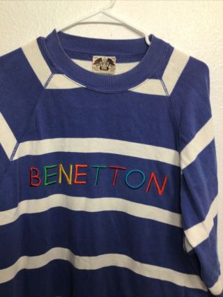 Vintage United Colors Of Benetton Rugby Striped Embroidered Crew Neck - XL 2