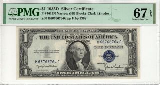 1935 D $1 Silver Certificate Hg Block Fr.  1613n Narrow Pmg Gem Unc 67 Epq