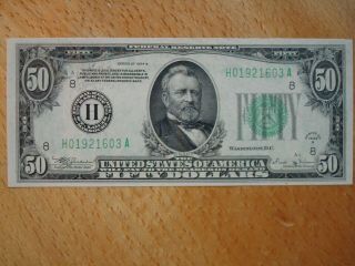 1934 B $50 Fifty Dollar Federal Reserve Note Currency St Louis Crisp Au Nr