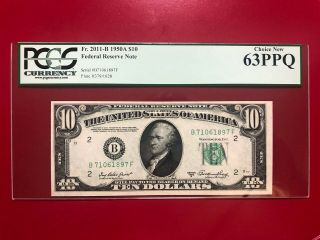 Fr 2011 - B 1950a $10 Federal Reserve Note Pcgs Currency 63ppq Choice York