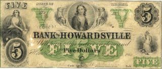 Virginia Bank Of Howardsville $5 Dollars Obsolete Currency 1861