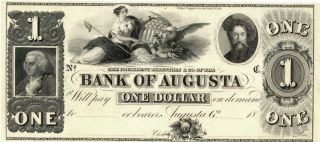 Georgia Bank Of Augusta $1 Dollar Obsolete Currency Ca 1860 Cu