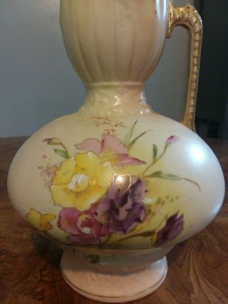 Antique Robert Hanke RH Ewer Pitcher Vase Hand Painted Floral Gold Austria 2