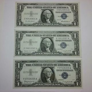1957,  A,  B - Blue Seal Note - $1 One Dollar Silver Certificate Bill - Old Money