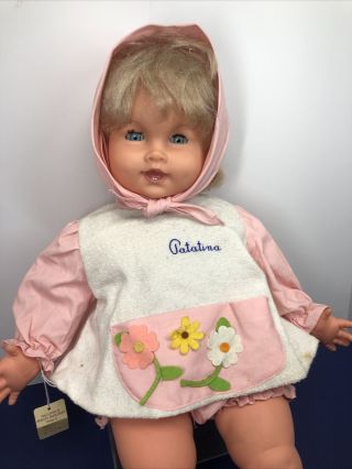 24” Vintage Sebino Vinyl & Cloth Baby Doll Platinum Blonde Made In Italy Bd