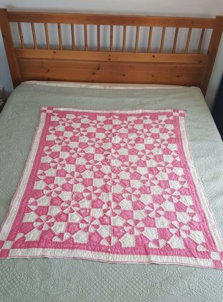 Vintage Handmade Cutters Quilt Pink And White/cream 47 " X 40 "