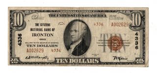 1929 $10 The Citizens National Bank Of Ironton,  Ohio - Very Fine