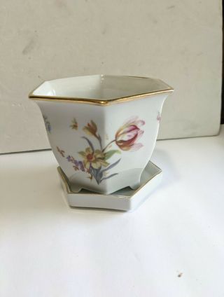 Antique Erphila Porcelain Flower Pot With Gold Trim And Drip Tray From Germany