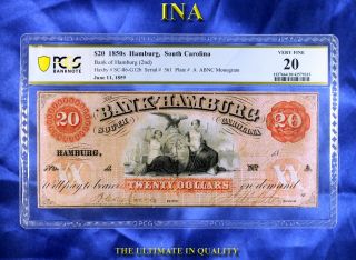 Ina South Carolina Bank Of Hamburg $20 Pcgs Vf 20 Few Pinholes Abc Monogram Rare