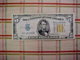 1934 A $5 Dollar Yellow Seal North Africa Silver Certificate