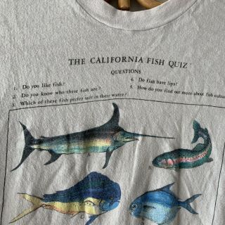 Vintage 70s California Fish Quiz Angler Fly Fishing Guide T Shirt Soft Worn Sz L 3