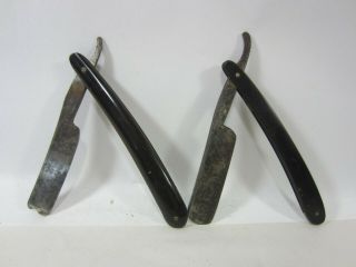 2 Antique Wide Blade Straight Razors - Prolific & Crown And Sword