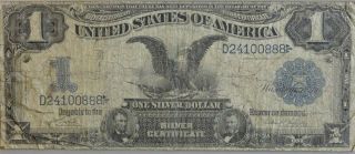 1899 Us $1 One Dollar Black Eagle Silver Certificate