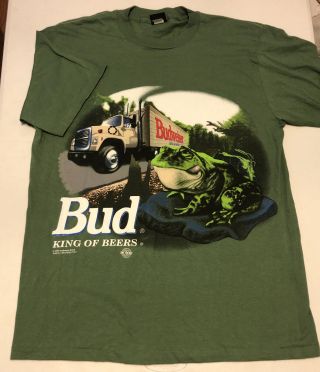 Nos Vtg 1995 Budweiser Frog T - Shirt 90’s Double Sided Graphic Bud King Of Beers