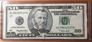 ✯ About Uncirculated 1996 $50 Fifty Dollar Federal Reserve Note Bill ✯