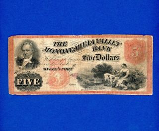 1858 $5 The Monongahela Valley Bank Mckee 