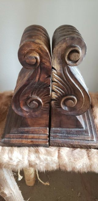 Set Of Two Hand - Carved Vintage Wood Ornate Corbel Shelves