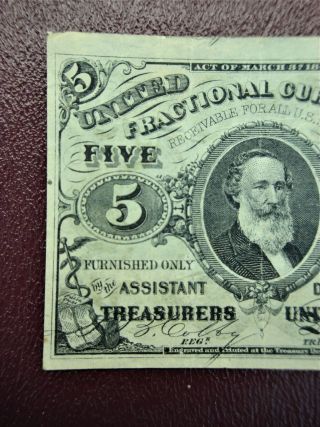 1863 5 CENT FRACTIONAL CURRENCY NOTE - OLDTIME U.  S.  CURRENCY 3