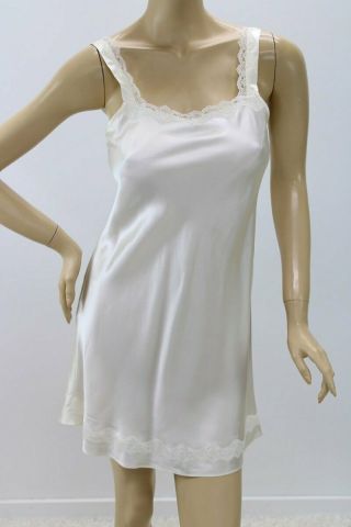 Vintage Olga 100 Silk Satin Nightie Nightgown Chamise Lace Ivory Small