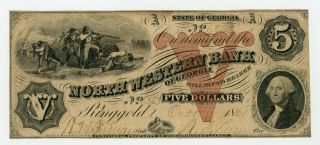 1861 $5 The North Western Bank - Ringgold,  Georgia Note Civil War Era